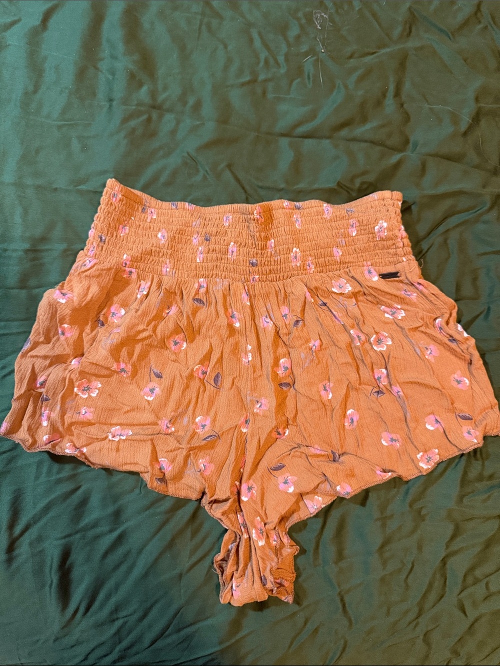 O'Neill Orange Floral High-Waist Smocked Shorts